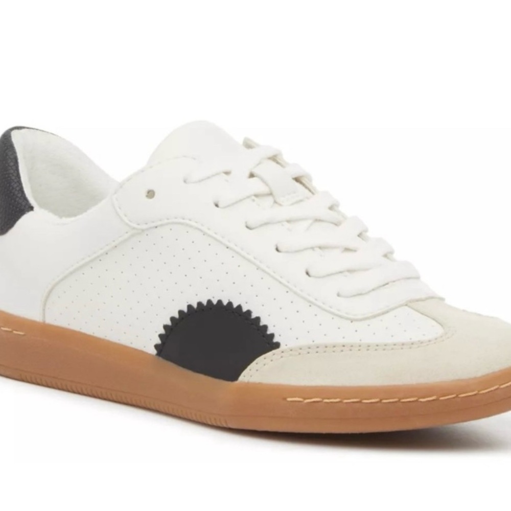 White and Black Sneakers with Gum Sole